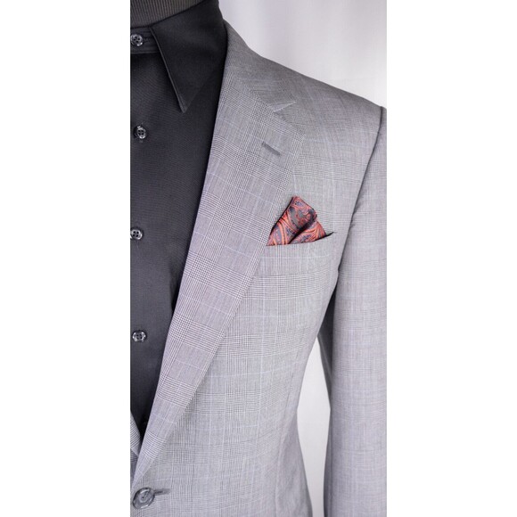 Jos. A. Bank 2-Pcs WOOL Gray Plaid Two Button Jacket Blazer Sz 42L Pants 36X30 - Picture 4 of 16